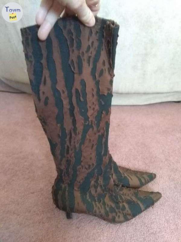 Photo of Black and brown kitten heel boots